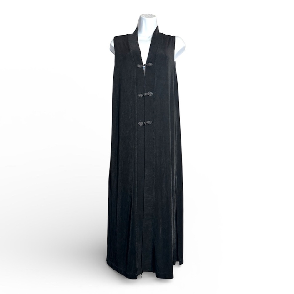 Woman’s Chico's Travelers Slinky Long Cardigan Vest Duster Jacket Goth Size 1